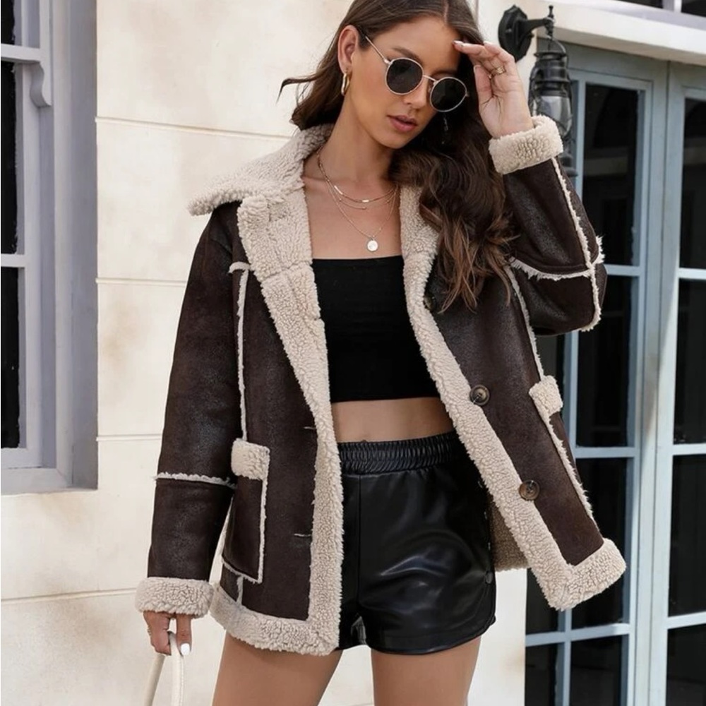 Suede and teddy lined women’s coat or jacket